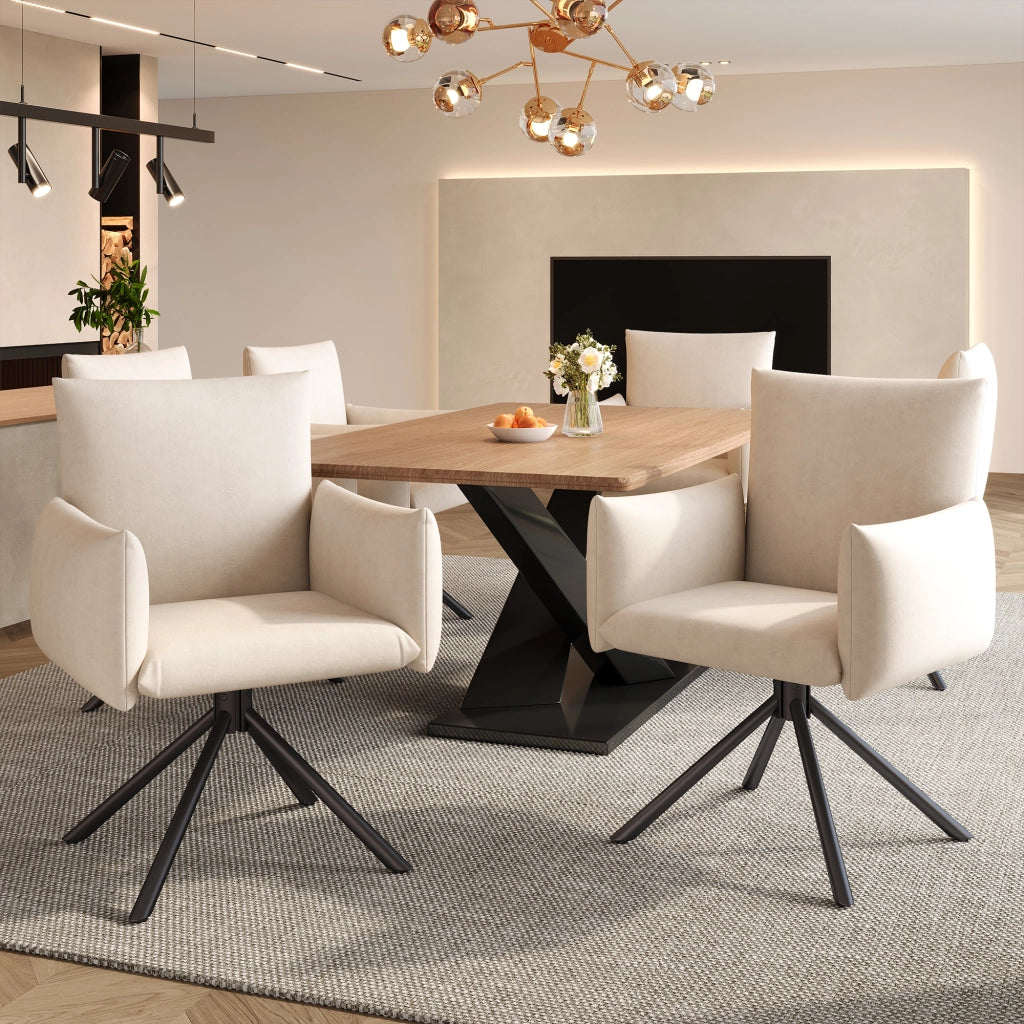Chaise da sala da pranzo set da 2 girevole a 360 gradi con braccioli imbottiti e schienale ergonomico in velluto beige
