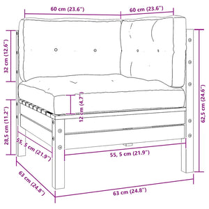 Set Divani da Giardino 3 pz con Cuscini Bianco Massello di Pino 806665