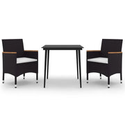 Set da Pranzo per Giardino 3 pz | Set Salotto da Giardino con Cuscini Polyrattan e Vetro