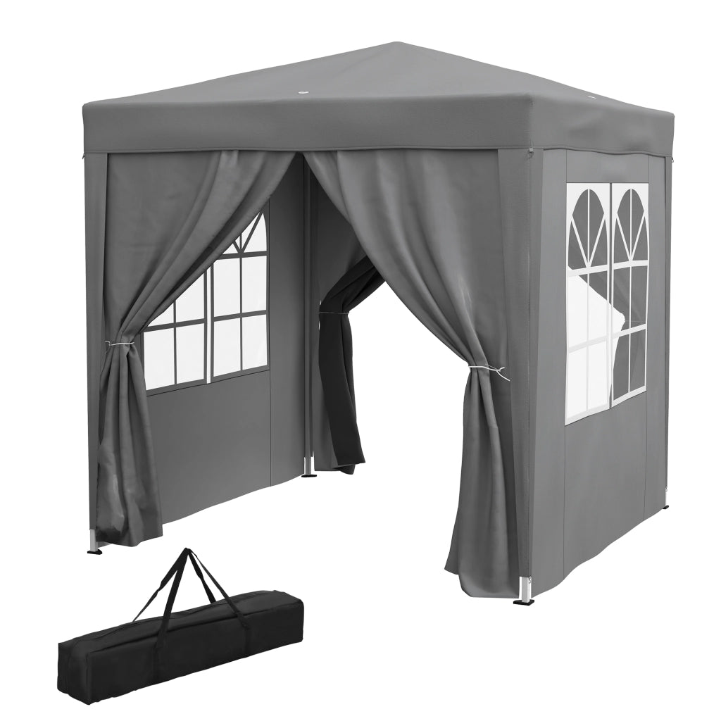 Gazebo Pieghevole 2x2 m con 4 Pareti Rimovibili in Metallo e Poliestere, Grigio