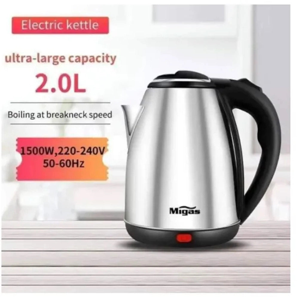 Trade Shop - Bollitore Elettrico 2lt In Acciaio 1500w Per Acqua Calda Resistente Spegnimento Automatico -