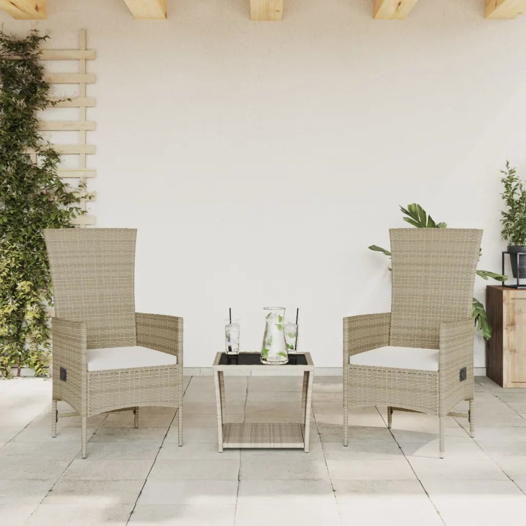 Set da Pranzo da Giardino 3 pz | Set Salotto da Giardino con Cuscini Beige in Polyrattan