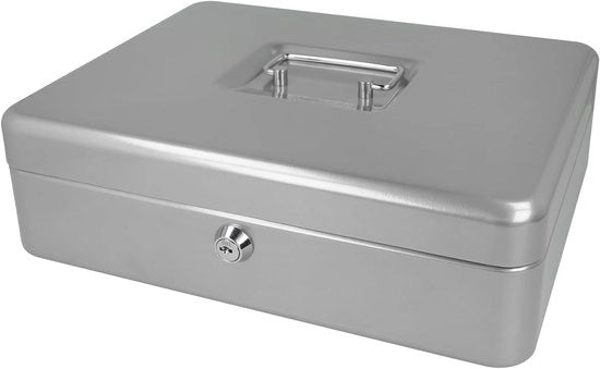 Cassetta di denaro fissa 301 x 242 x 91 mm - chiusura a chiave con 2 chiavi - argento - E-51002 - contenitore di denaro rigido