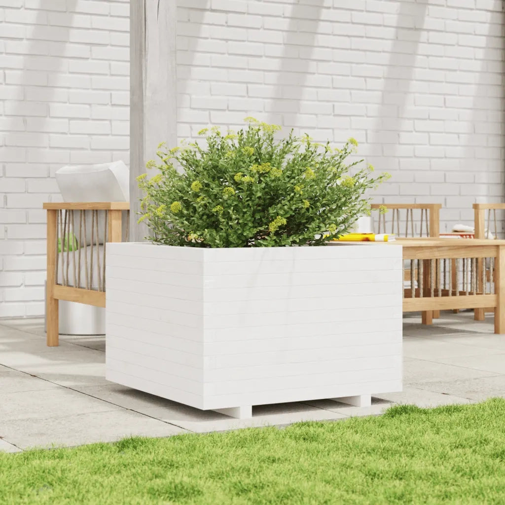 Fioriera da Giardino-Vaso da Esterno Bianca 70x70x49,5cm Legno Massello di Pino 262608