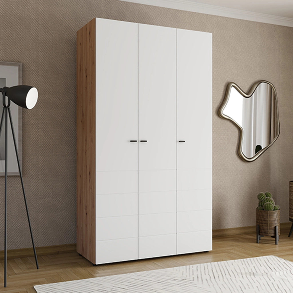Armadio Camera da Letto Ronco, Guardaroba 3 Ante Appendiabiti, 117x52 cm Bianco Opaco