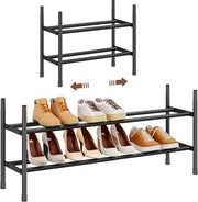 Scaffale a 2 Livelli Estensibile e Regolabile per Scarpe - Acciaio Inossidabile - Nero Scuro