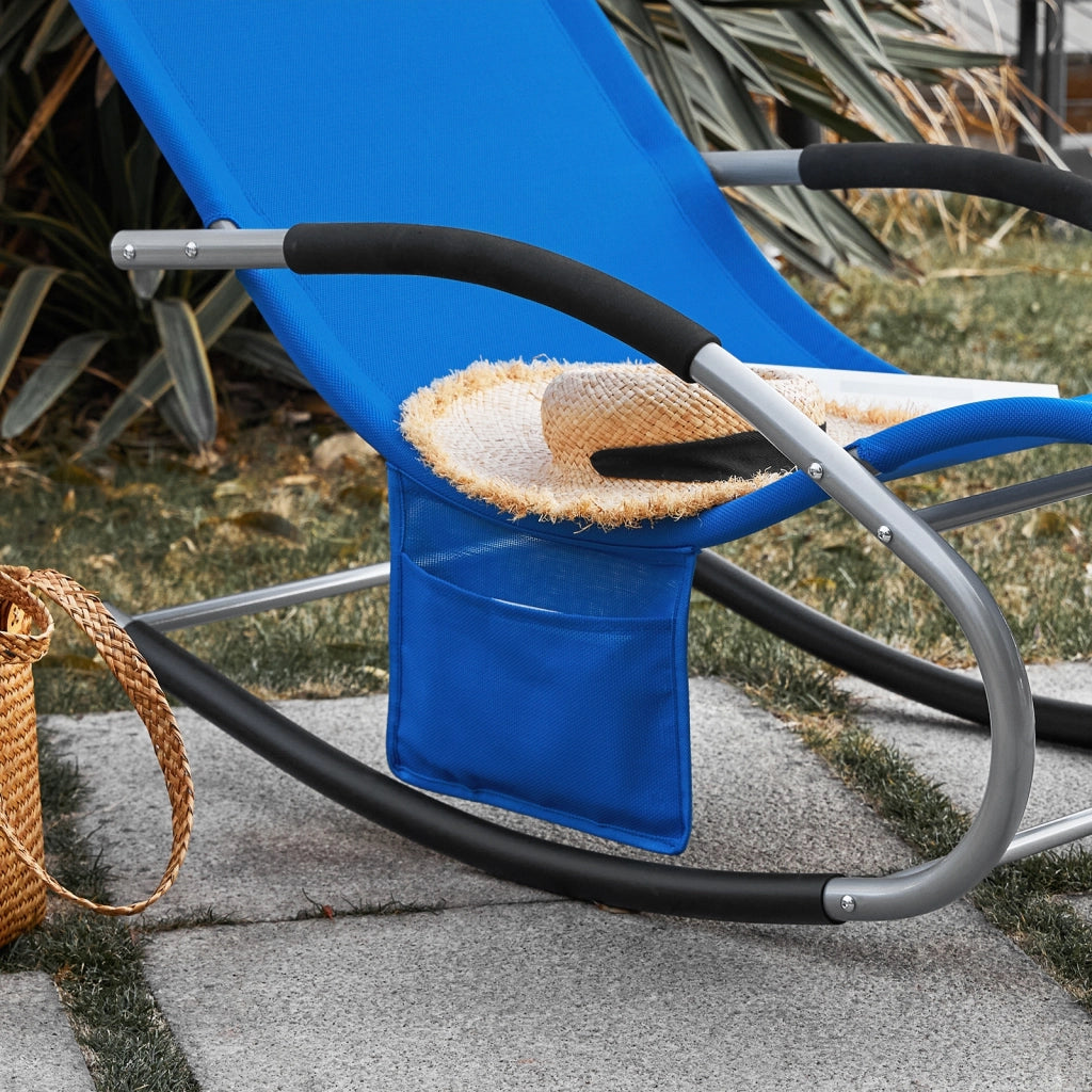SoBuy Lettino Sdraio da Giardino a Dondolo - Sedia a Dondolo da Esterno in Textilene Blu Klein con Telaio in Metallo, 150x63x87cm, Lettino Prendisole per Terrazza, Piscina, Patio, OGS28-KB