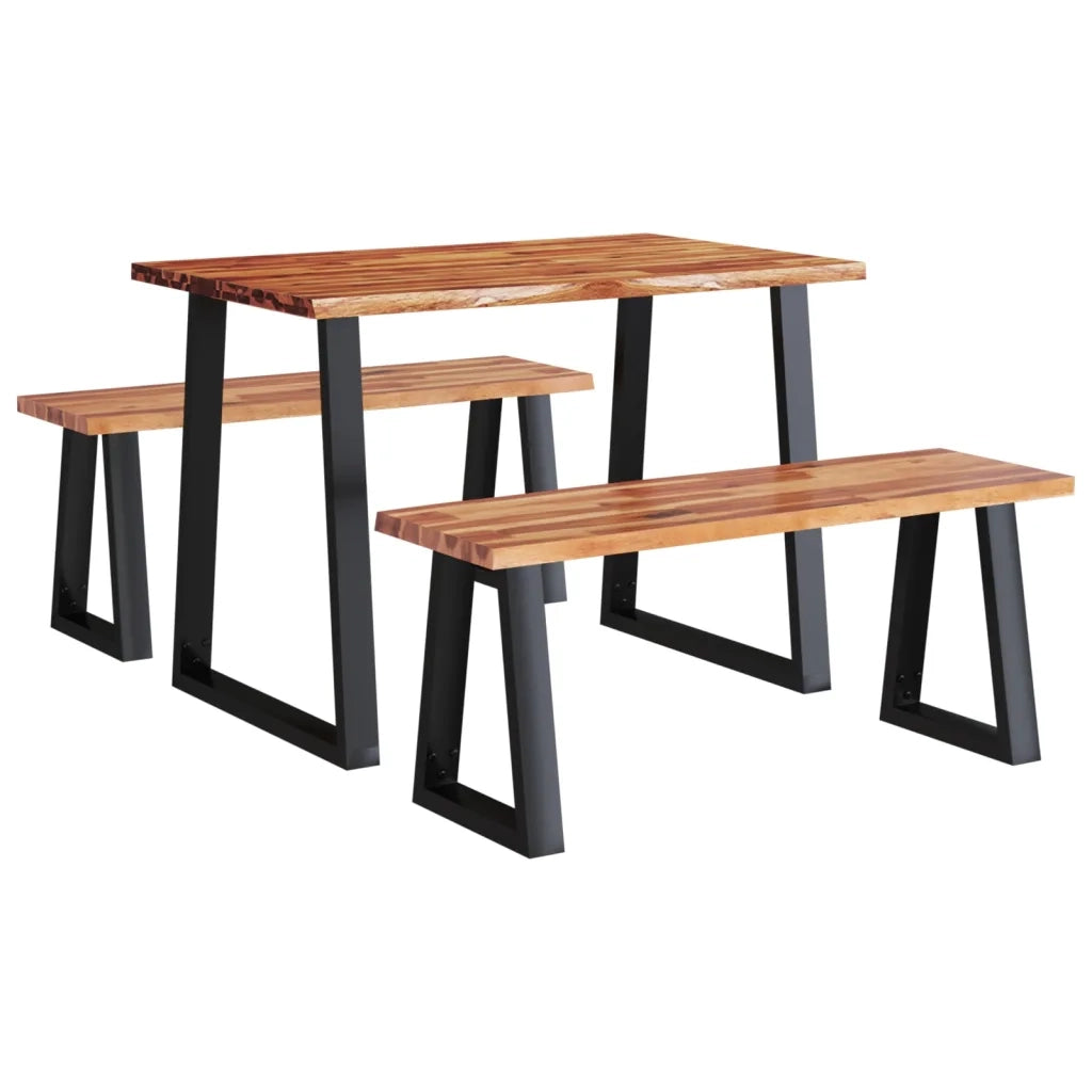 Set da Pranzo 3 pz con Bordi Vivi in Legno Massello di Acacia 3157524