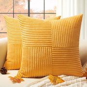 Set di due coprisedie per cuscini in corduroy giallo autunno 50x50 decorativi per divano, cuscini di divano, cuscini decorativi, cuscini per divano, decorazione scandinava per soggiorno, stanza da letto