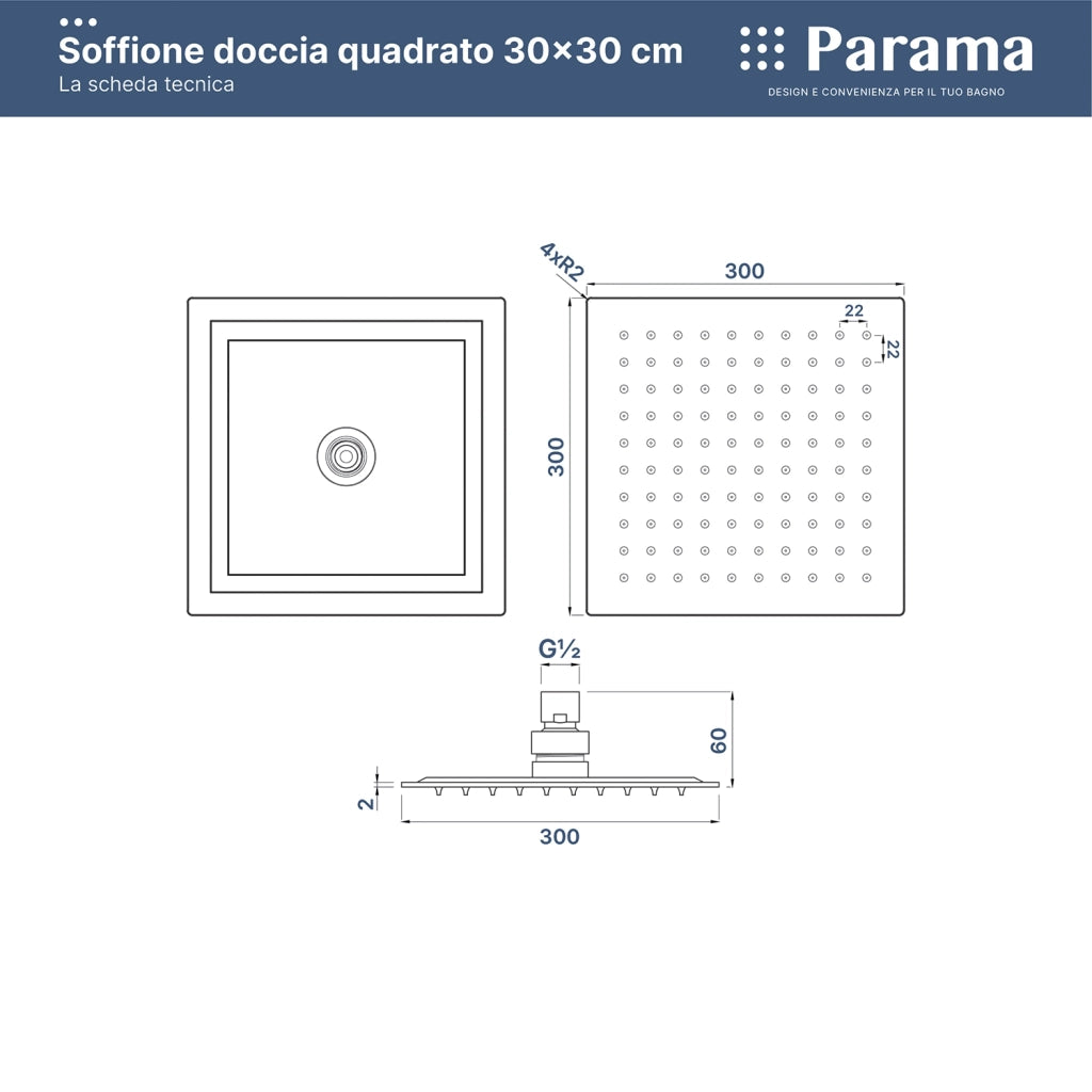 Soffione doccia ultraslim 30x30 cm orientabile cromato