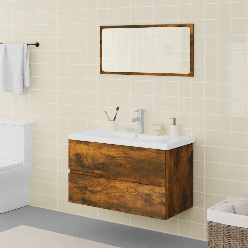 Set di Mobili da Bagno | Armadio da bagno Rovere Fumo in Legno Multistrato