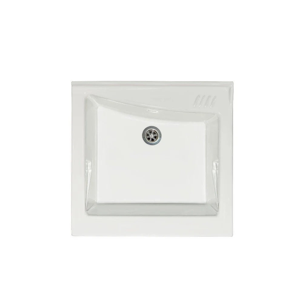 Mobile lavatoio 50x64 cm bianco con vasca in ceramica, fondo salvagoccia e asse in legno | Lavella