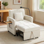 Poltrona convertibile 1 posto con spazio contenitore, vassoio e supporto telefono, Chenille Beige 167 × 79 × 83 cm