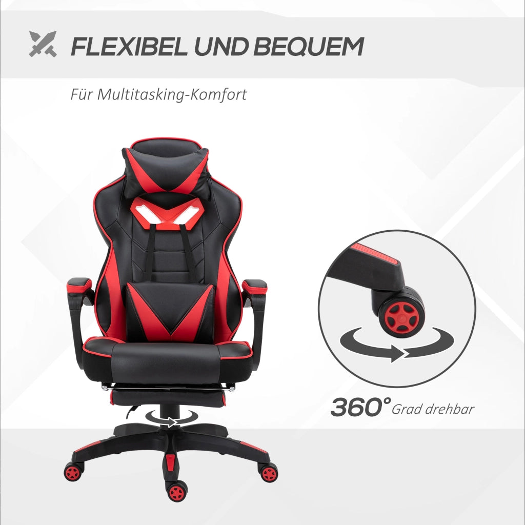 Sedia da ufficio gaming ergonomica con schienale reclinabile poggiapiedi e cuscino lombare in similpelle nera