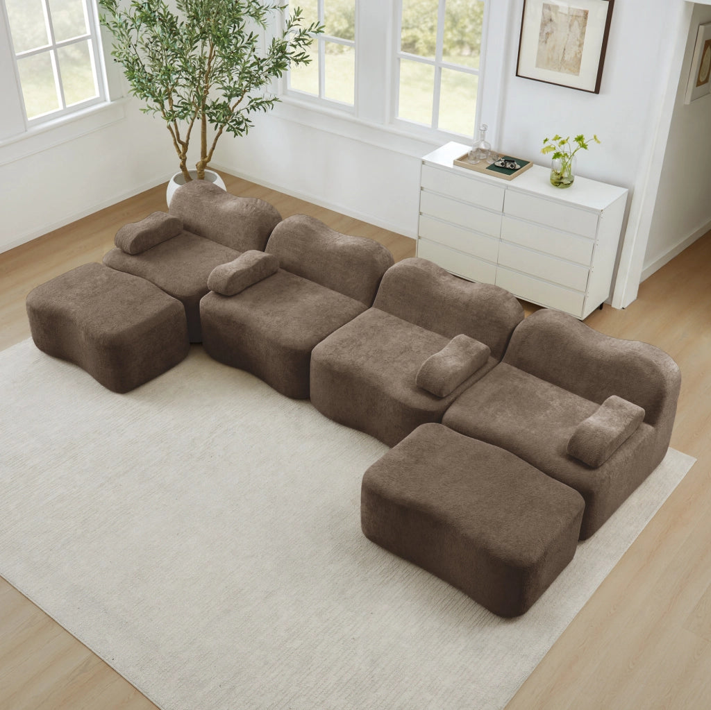 Divano modulare a U 384x167 cm in velluto marrone HOMVRA
