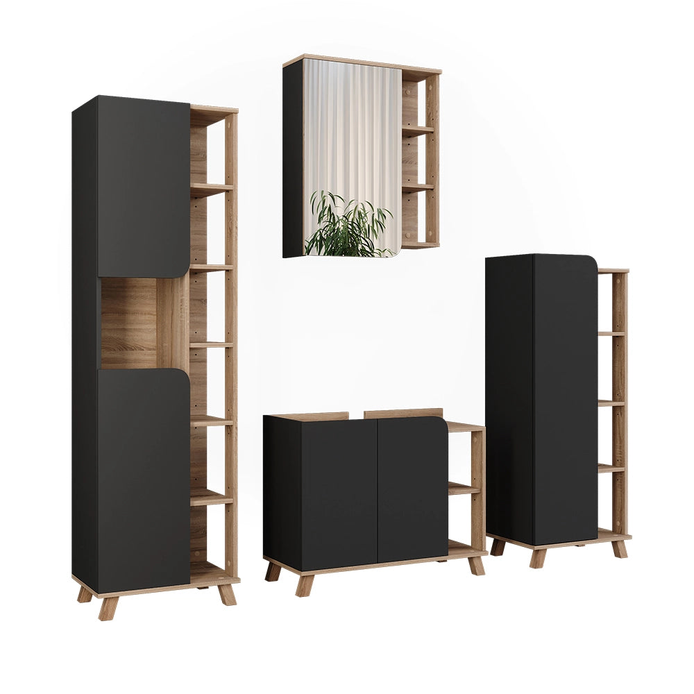 Vicco Set di mobili da bagno Sonoma/antracite 4 parti