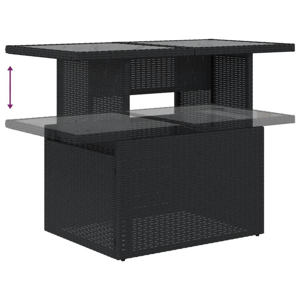 Garden Table With Glass Top, Black, 100x55x73 Cm, Poly Rattan