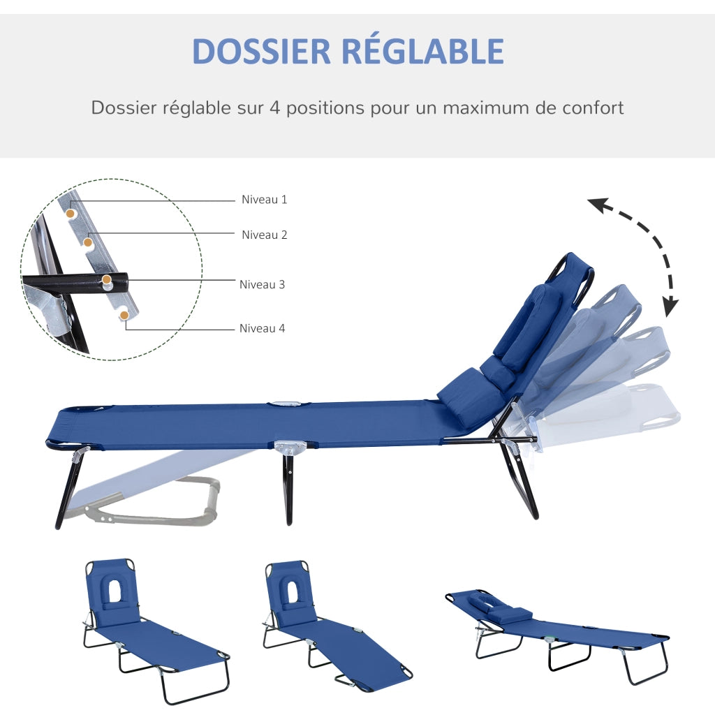 Chaise Longue Pieghevole con 3 Cuscini ¨C zephmum ¨C Blu