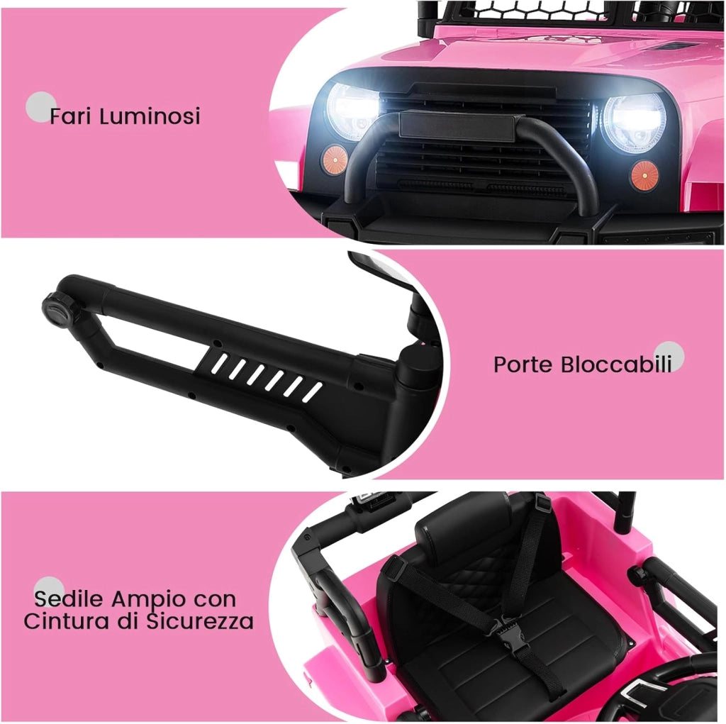 12V Auto per Bambini con Telecomando, Macchina Elettrica con Fari Luminosi, Musica, Porta USB e Aux, Velocità 2,5-4,5 km/h, Regalo per Bambini 3-7 Anni (Rosa)