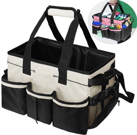Borsa di trasporto per pulizia, borsa trasportabile per articoli di pulizia, borsa di stoccaggio per articoli di pulizia con cinturino sulle spalle e cinturino con regolazione a schiena.