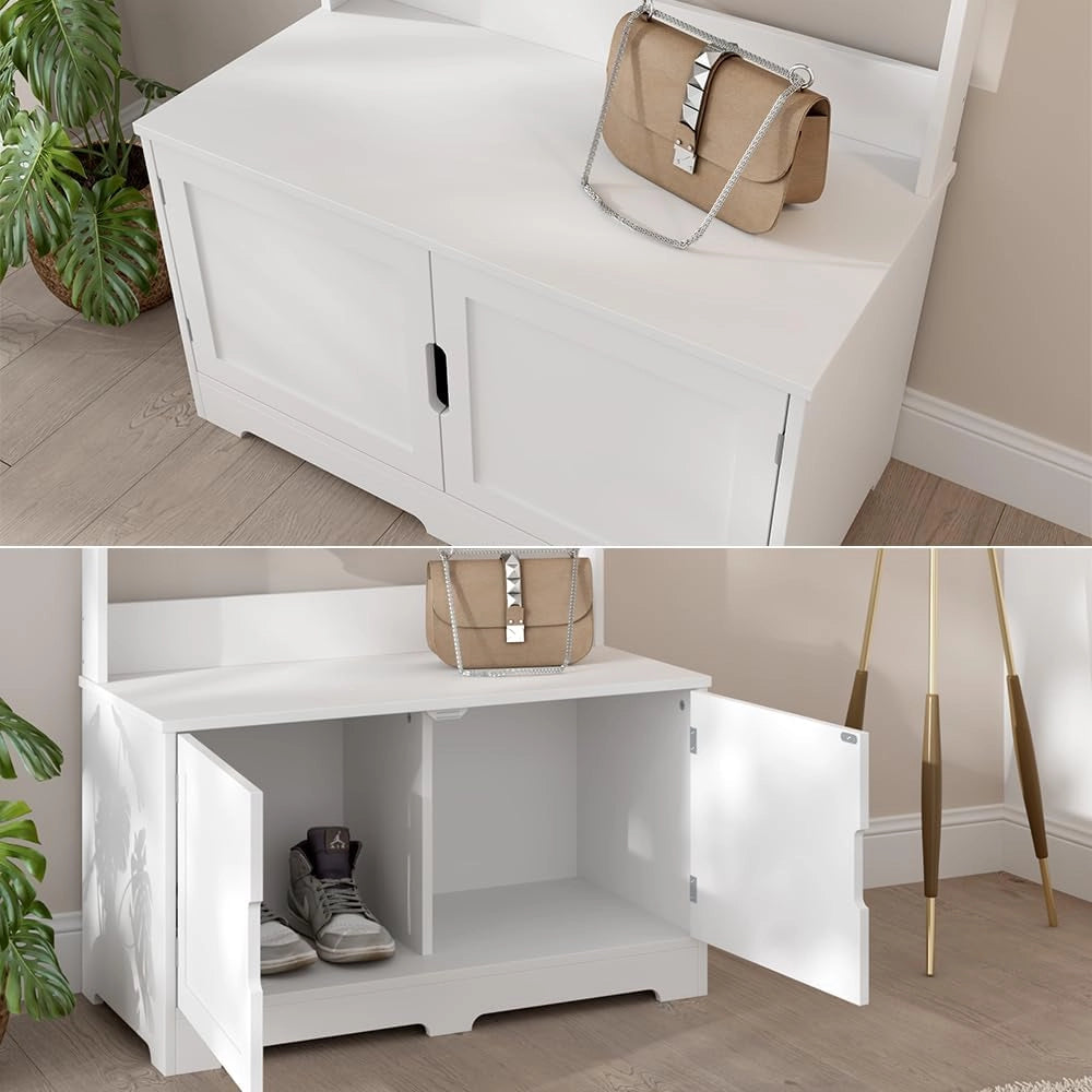 Appendiabiti Lysa, Bianco, 80 x 180 cm con 2 porte, per riporre giacche, scarpe e accessori