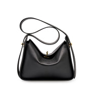 Borsa a tracolla da donna in vera pelle, borsa a secchiello stile college, borsa hobo nera