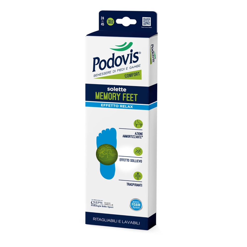 Solette Memory Feet, Solette in Memory Foam, Solette Comfort, Sensazione di Sollievo, Ottima Traspirabilità, Taglia Unica 24-45cm, Podovis