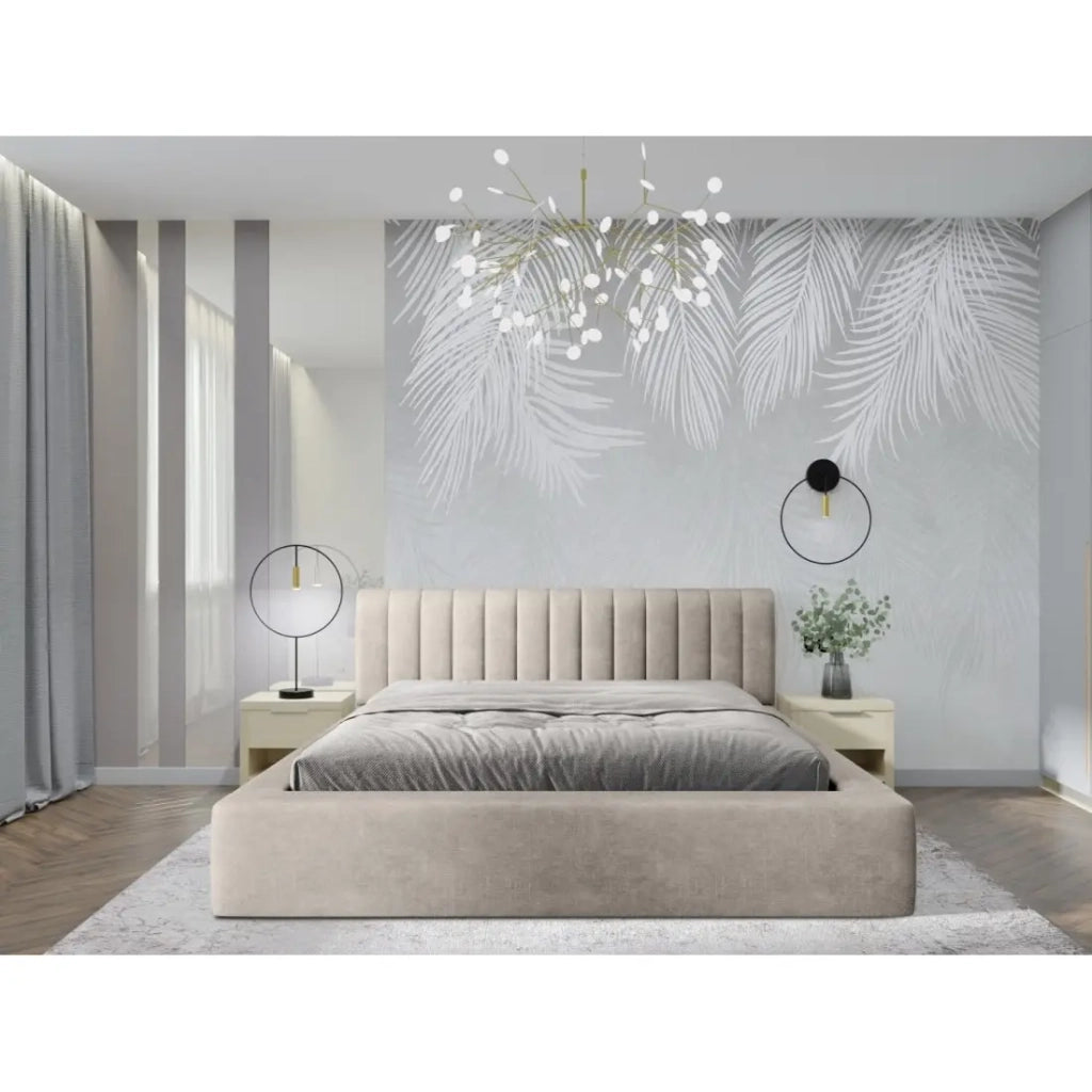 Letto contenitore CERVIN – Velluto morbido Lino naturale – 140x200 cm – Rete sollevabile – Design elegante