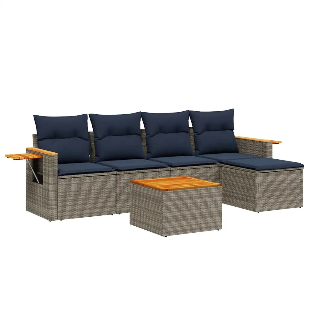 Set Divani da Giardino 6 pz con Cuscini Grigio in Polyrattan