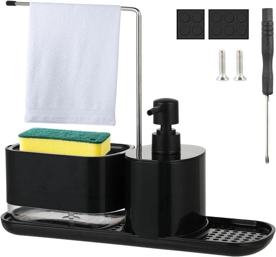 Dispensatore di Sapone 2 in 1 con Orecchiette per la Cucina | Riscaldabile e Ideale per la Doccia e il Lavaggio a Mano | Nero