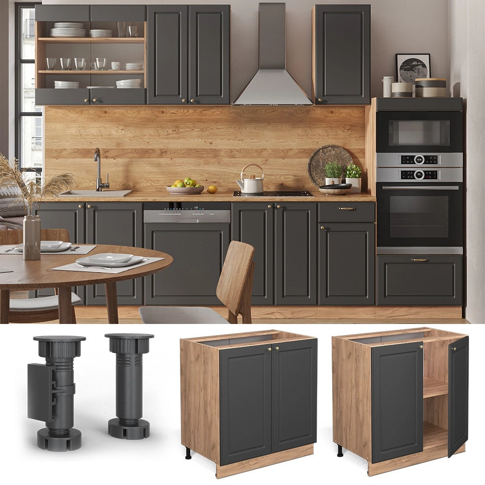 Mobiletto base cucina Fame-Line Antracite-oro/Rovere dorato 80 cm con ripiano, senza piano di lavoro Vicco