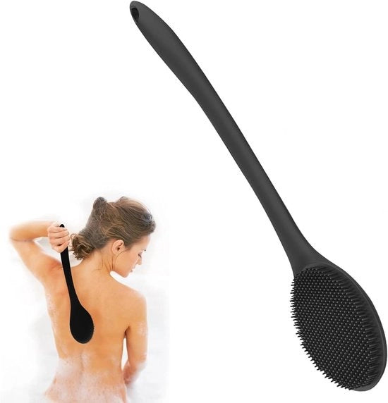 Rugborstel in Silicone con Lame in Acciaio per Uomini e Donne - Adatto per Anziani con Mobilità Ridotta - Nero
