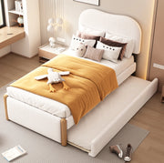 Letto imbottito 90x200 cm con letto estraibile; MDF e plush; bianco