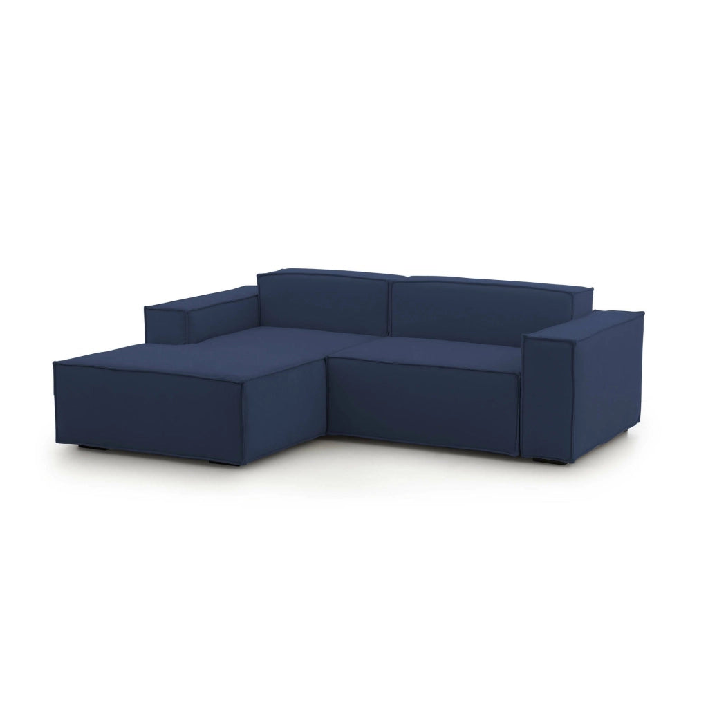 Divano fisso Alhoa, Divano componibile a 2 posti con penisola sinistra, Made in Italy, SofÒ  moderno in tessuto, Cm 220x170h70, Blu