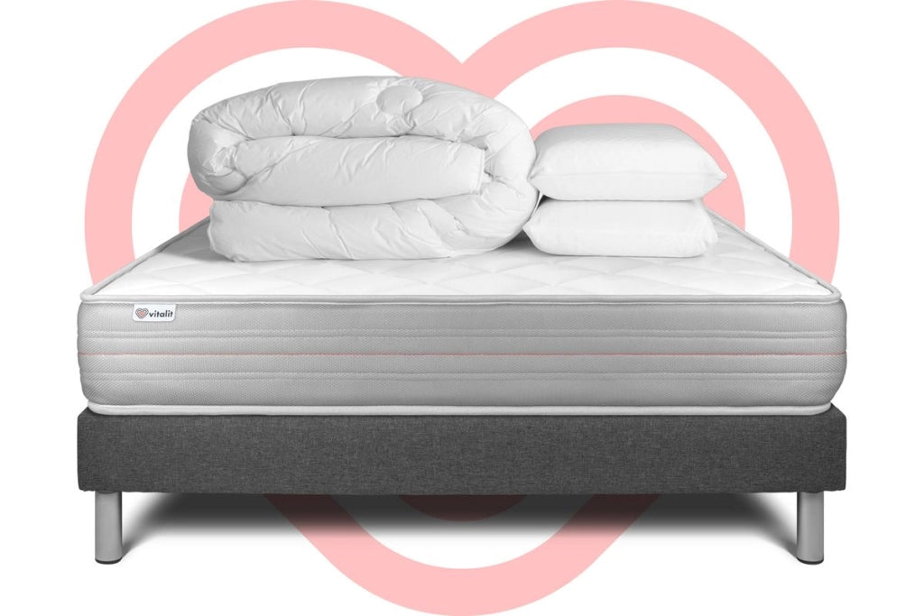 Pacchetto letto completo - Materasso 140x200cm + Box spring con doghe (kit) + 2 cuscini + Piumino - Vitalmemo