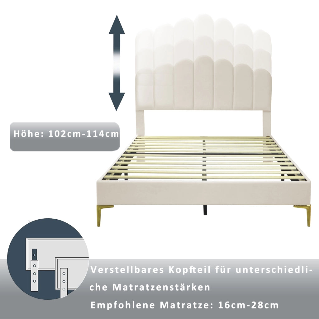 LETTO imbottito 140 x 200 cm beige in velluto con testiera regolabile