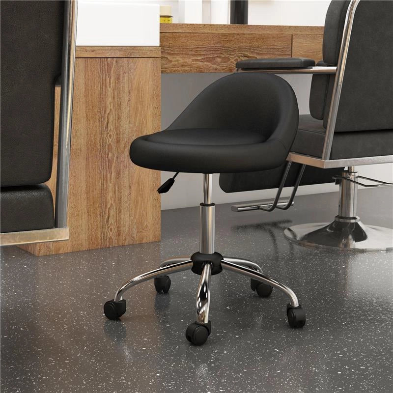 SGABELLO CON RUOTE, SEDUTA GIREVOLE, ALTEZZA REGOLABILE E RIVESTIMENTO IN FINTA PELLE PU, NERO