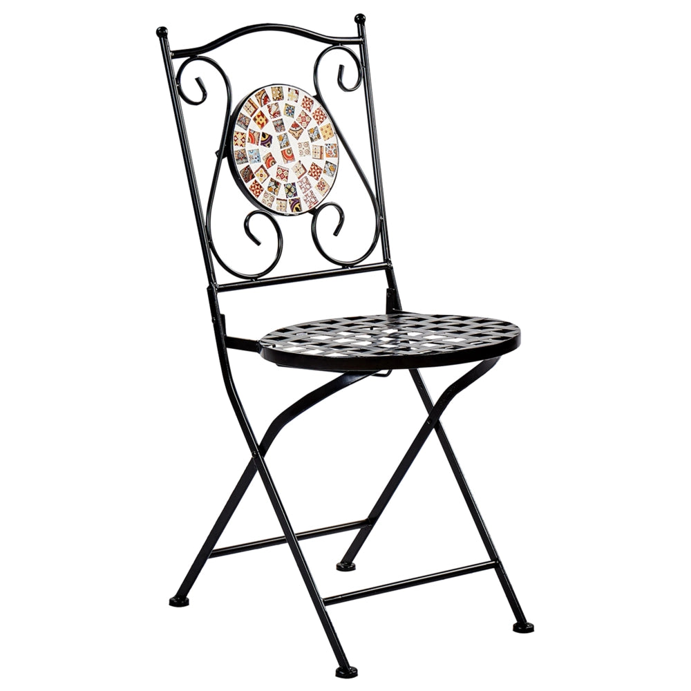 Set di 2 sedie pieghevoli da giardino in metallo nero con mosaico stile vintage esterno