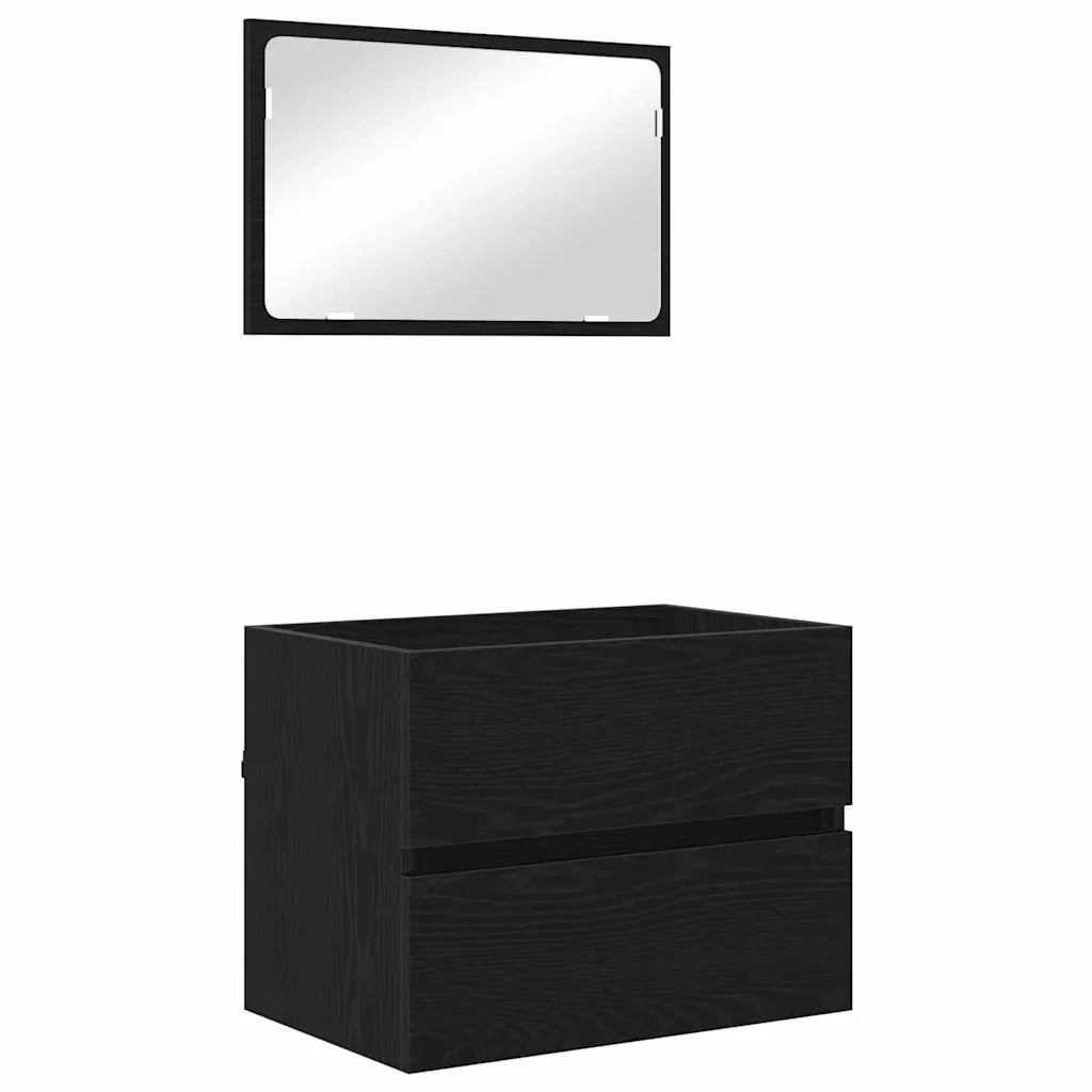Set di mobili per il bagno con cassetto 2 pcs Rovere Nero 875434
