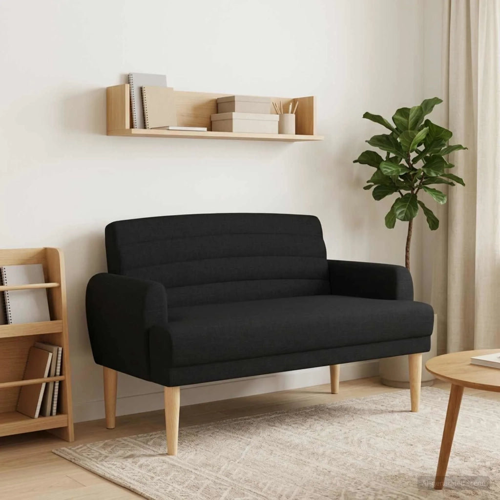Loveseat con bottoni imbottiti Nero 116 x 67 x 80 cm Tessuto 42041777
