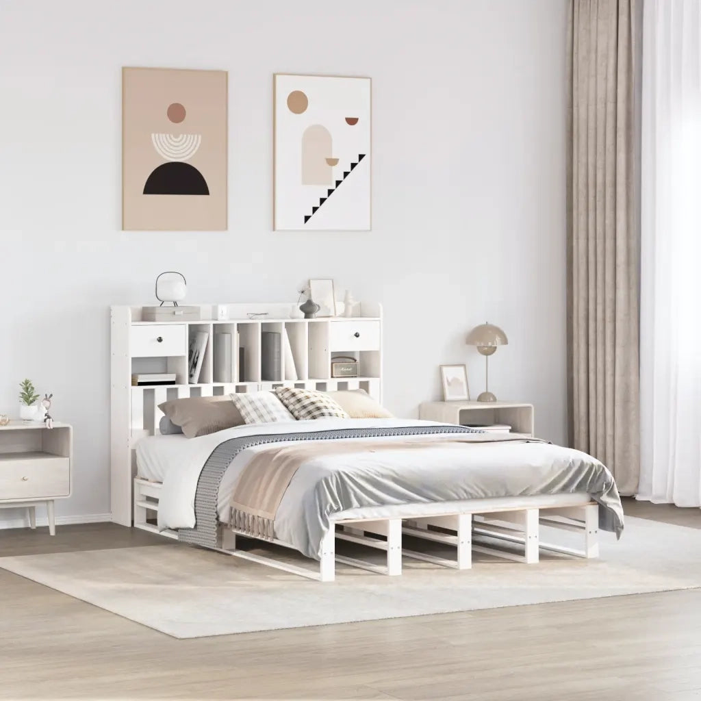 Letto Libreria senza Materasso Bianco 160x200 cm Legno di Pino