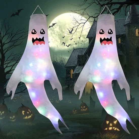Decorazione da Halloween Sospesa con Luce, 2 Pezzi Fantasma LED Opknoping Decorazioni per Halloween.