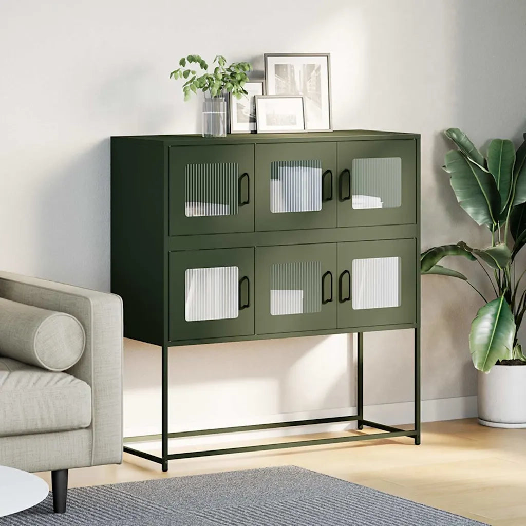 Credenza Verde Oliva 100,5x39x107 cm Acciaio Laminato a Freddo