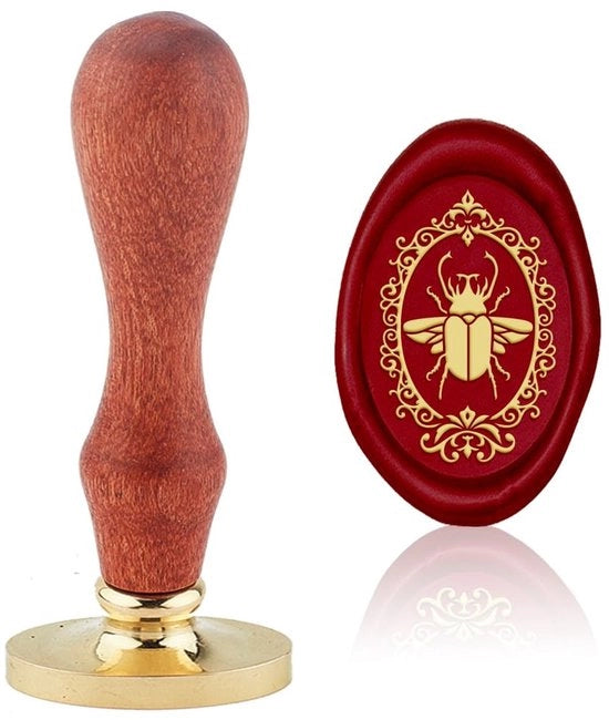 Stampe per sigillare retro - Boccole scambiabili - Insetto vintage - Maniglia in ottone - Manico in legno - Facile da utilizzare - Sigillatore a boccia