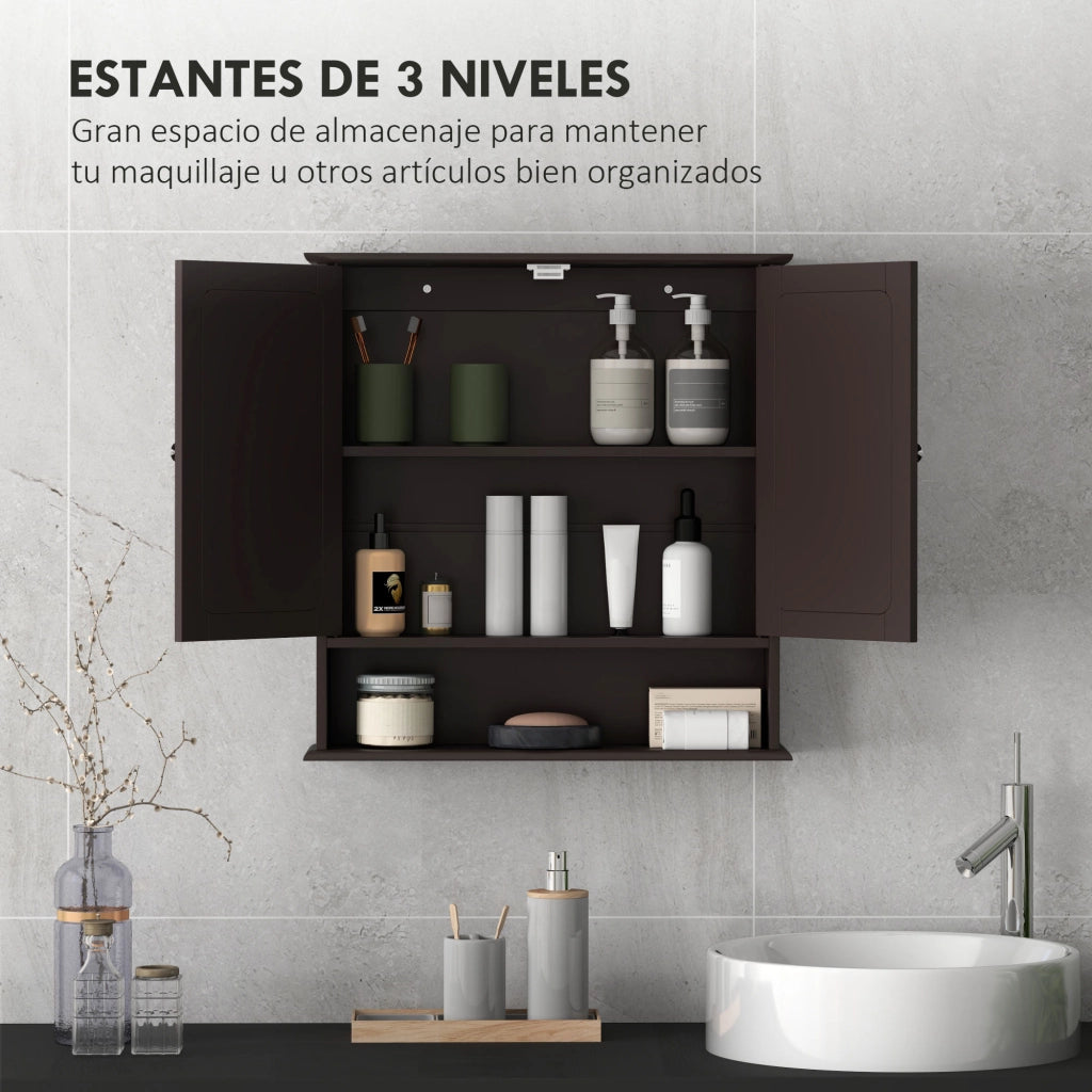 Armadietto Bagno con Specchio ¨C zephmum ¨C 56x13x58cm Marrone