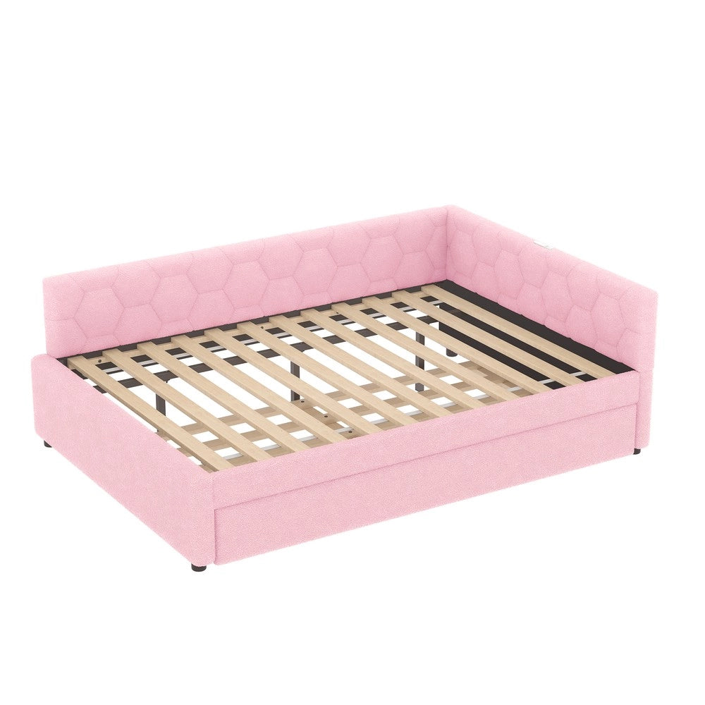 Letto Diurno con Rete a Doghe e Luce Notturna ¨C MINIMAL ¨C Rosa, Tessuto, 140x200