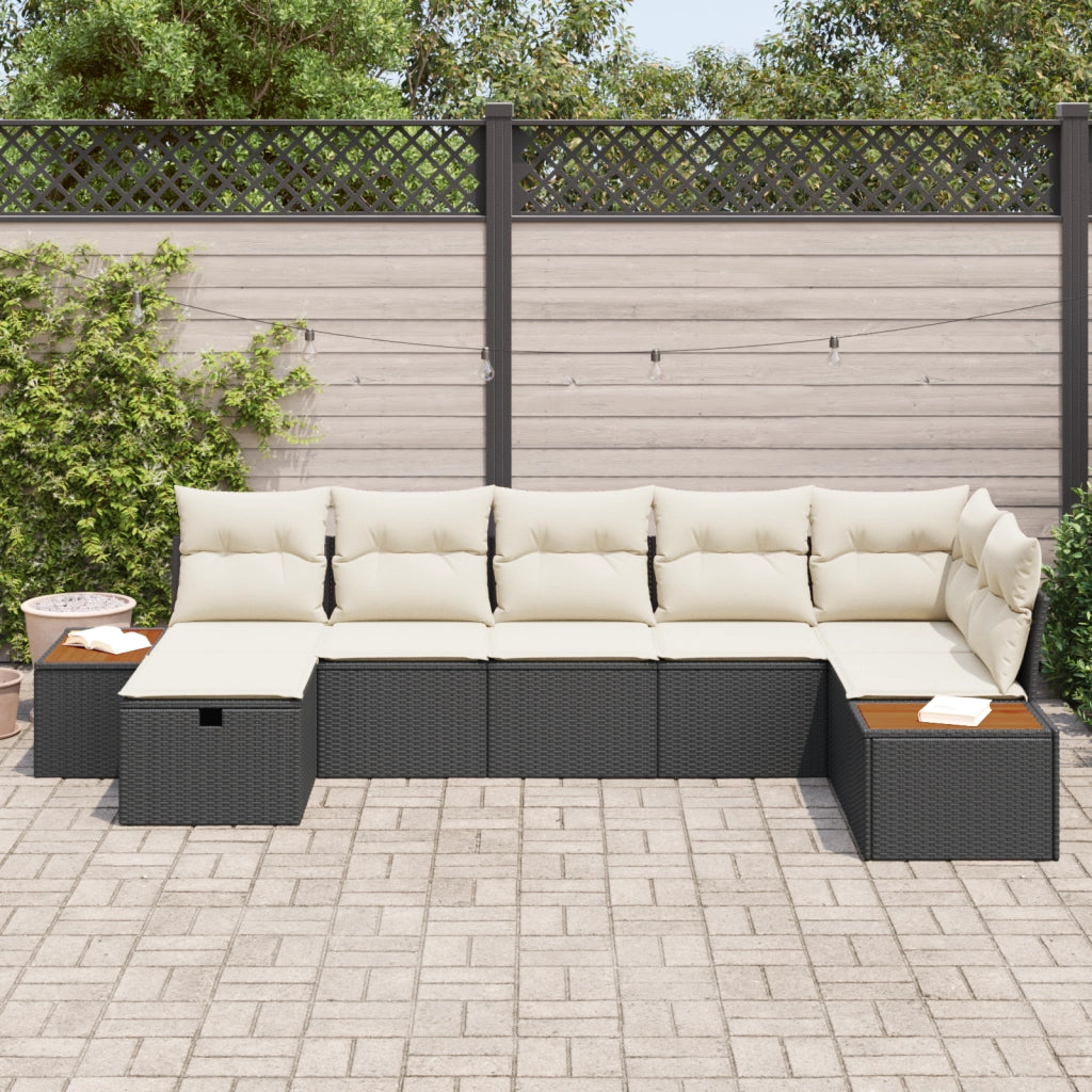 Set divano giardino 7 pezzi con cuscini Polyrattan nero