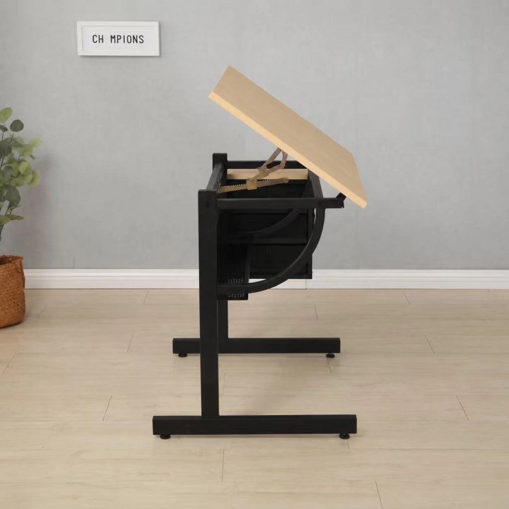 Tavolo da disegno e da lavoro in acero con sgabello e 3 cassetti, acero