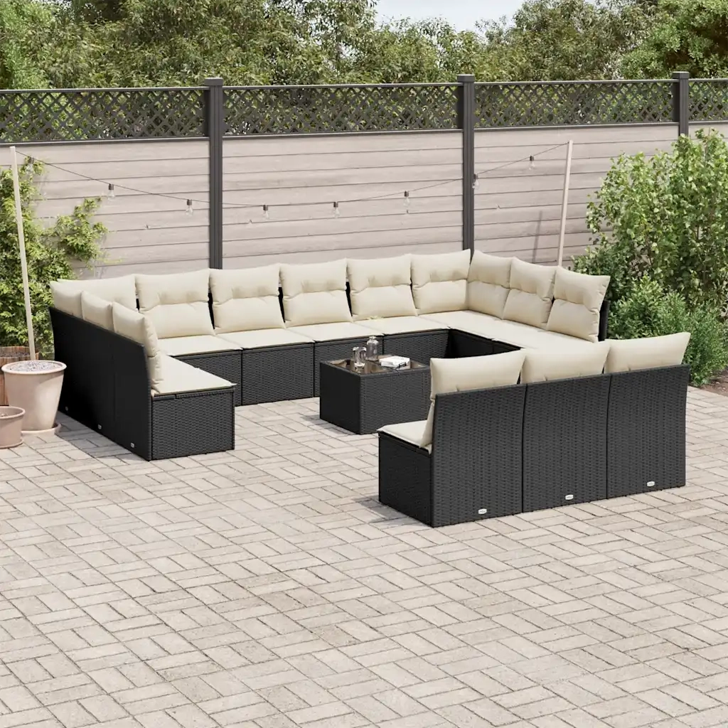 Set Divani da Giardino 14pz con Cuscini in Polyrattan Nero 3250235
