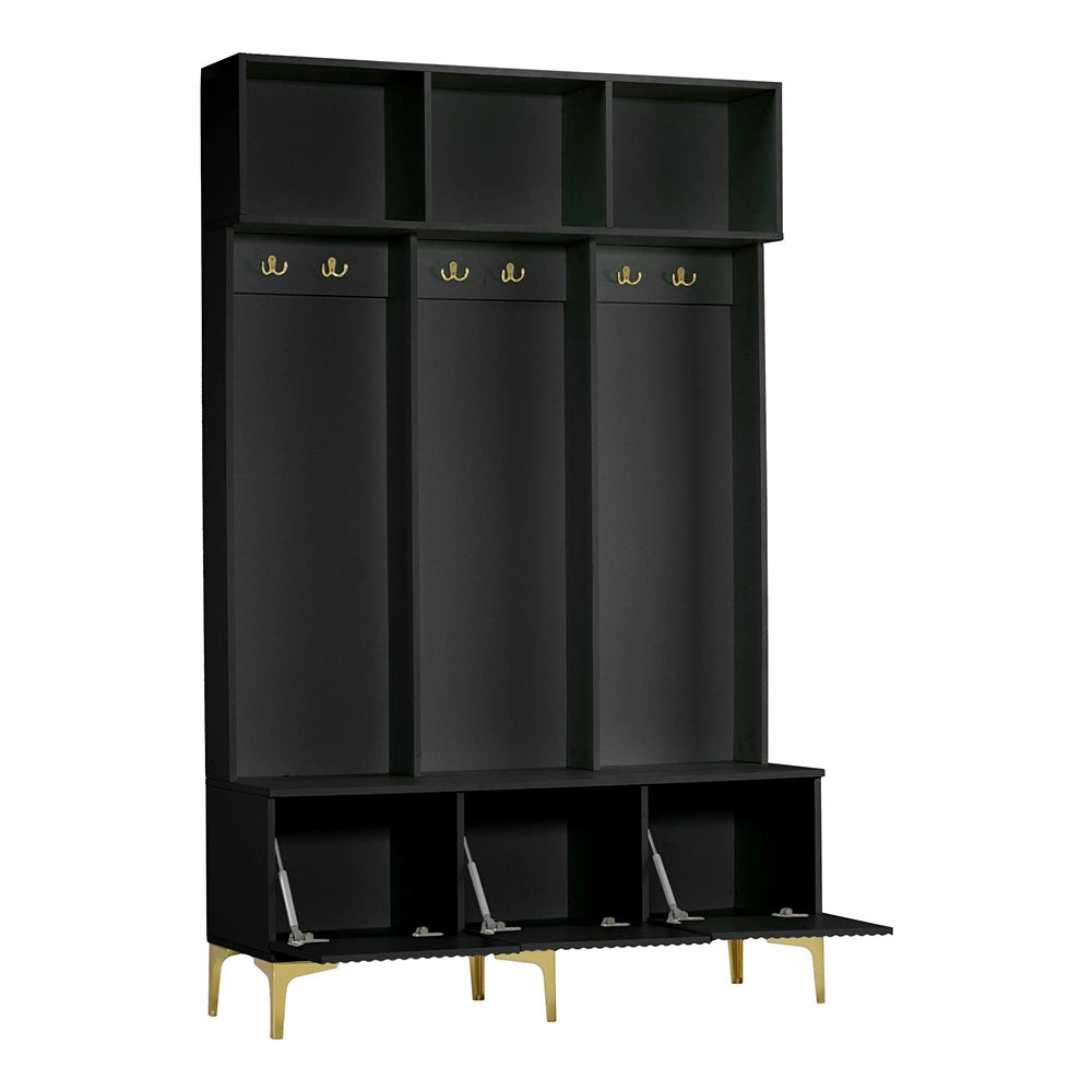 Armadio con panchina - Xylo - 120x235x1915 cm - Nero - 6 ganci multifunzionale